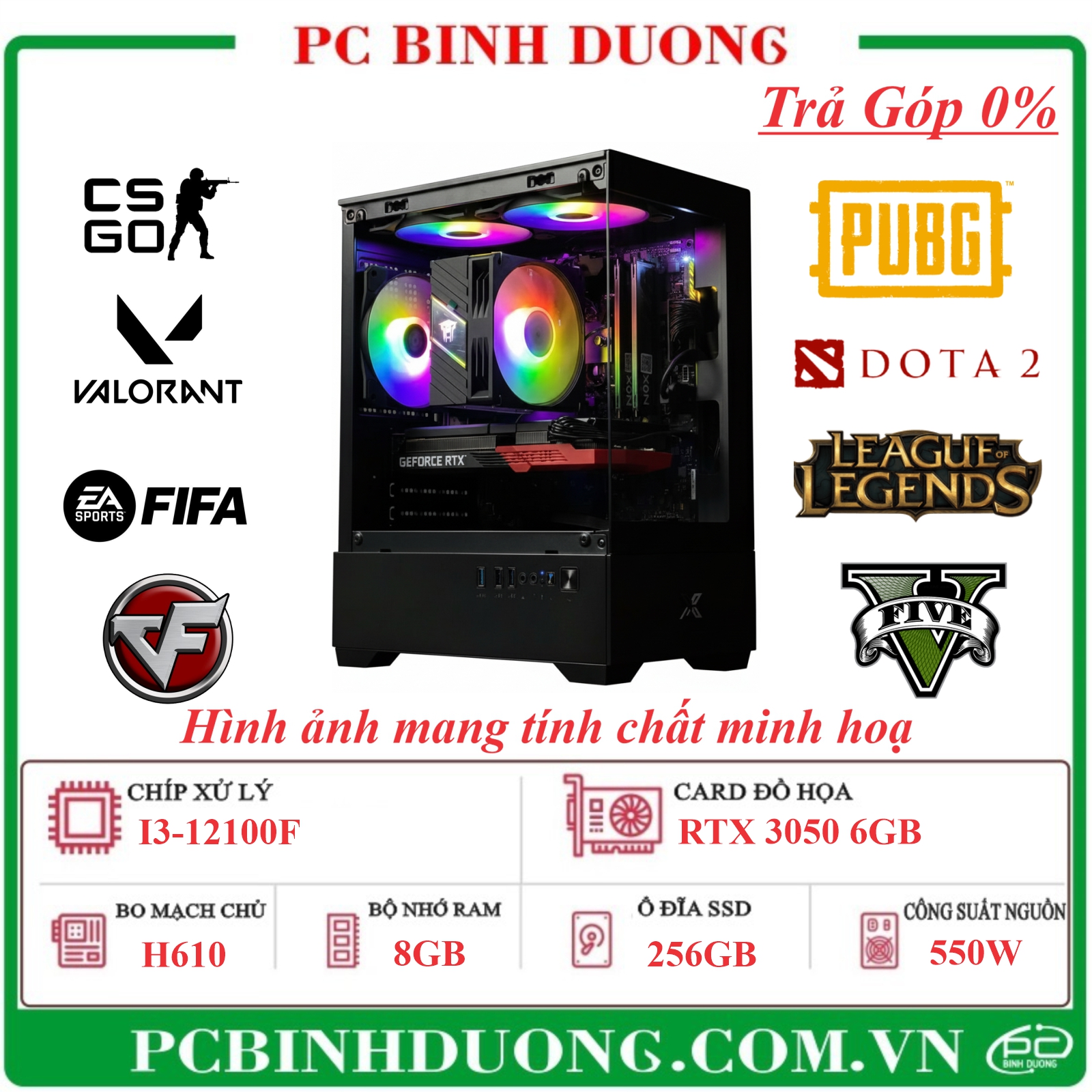 PC Gaming Lucy Heartfilia H610/I3-12100F/8GB/256GB/RTX3050-6GB/550W